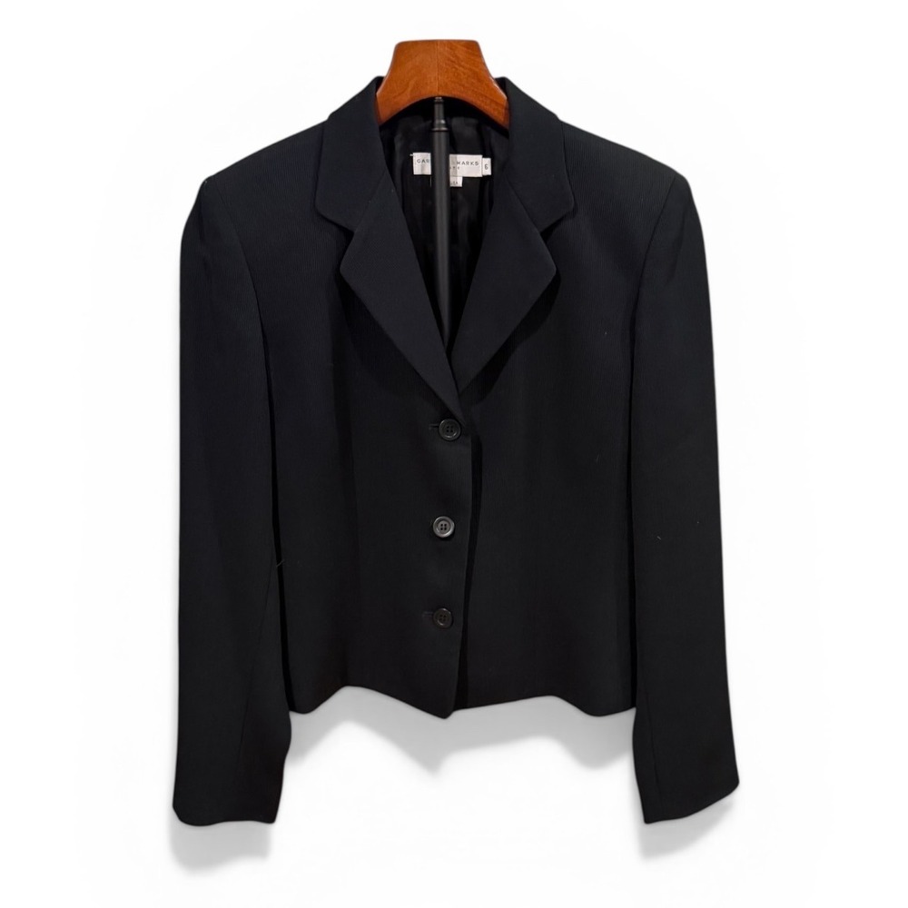 Vtg Garfield & Marks Petite Black 3-Button Blazer Classic Academia Jacket 6P USA